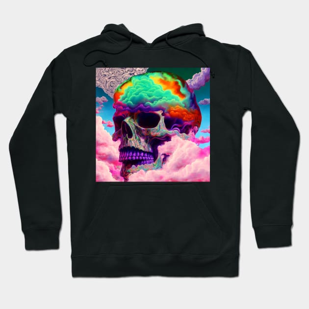 Skull Colorful Rainbow Clouds Hoodie by gibah